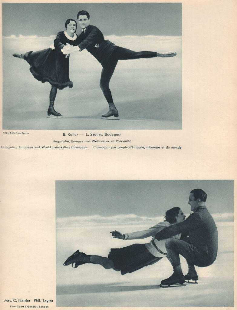 ICE FIGURE PAIR SKATING. Rotter/Szollas, Hungarian Champions. Nalder/Taylor 1935